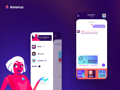 AMORUS 🔥 A messaging app built for sexy fun app character chat design fire games girl illustration messaging mobile sexual sexy ui uiux ux