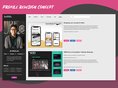 Dribbble Profile Concept concept dribbble minimal modern profile sketch app social app ui ui design ux design web