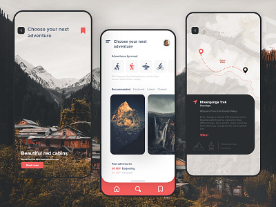 #07 travel app adobexd cabin dailychallenge design detail mobile mountain travel trek ui uxdaily