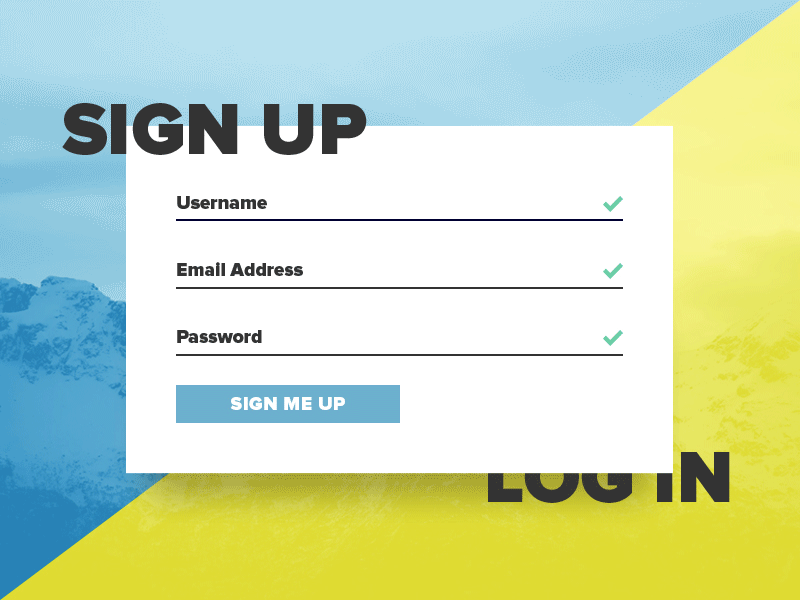 Sign Up I DailyUI #001 after effects animation daily ui dailyui gif log in minimal modal photoshop screen sign up ui