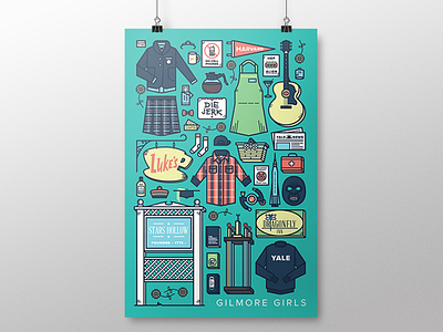 Gilmore Girls | TV Parts Poster gilmore girls illustration lorelai lukes diner monoweight rory stars hollow thicklines tv tv show