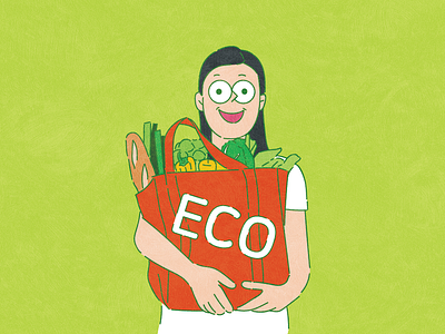 girl that she has a bag animation bag eco flat food icon illustration vector vector art