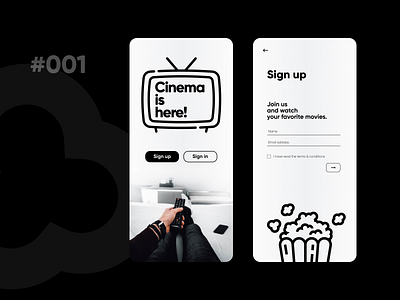 DailyUI001-Sign up app blackandwhite calendar ui chart cinema dark design figma film mobile app movie sign up ui ui design