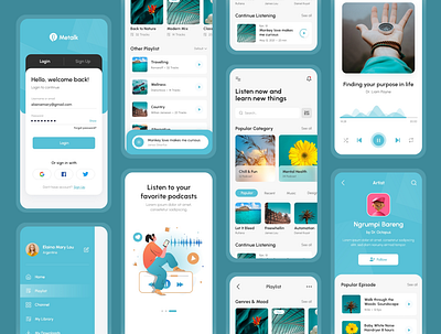 Metalk - Podcast app design listen listening mobile mobile app podcast podcast app podcaster ui ux