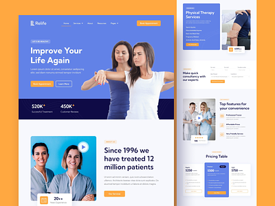 Relife - Physiotherapy & Chiropractor Homepage acupressure chiropractor design health homepage idea inspiration massage medical medicine orthopedic patient physical physiotherapist physiotherapy therapist treatment ui web website