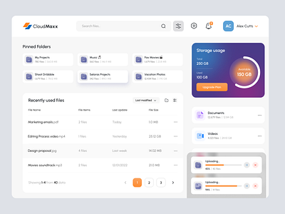 Cloud Storage Files Management chart clean ui cloud cloud compliance cloud storage cms dashboard file management interface management storage system ui web app