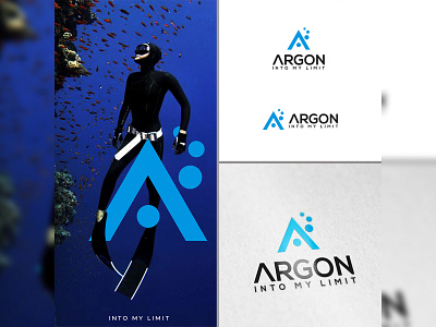 Argon a adventure blue branding design dive dive deep flat icon identity illustration logo ocean oceans sea vector water