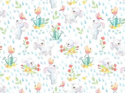 April Showers surface pattern children hand drawn illustration kids art seamless pattern surface pattern water color water colour