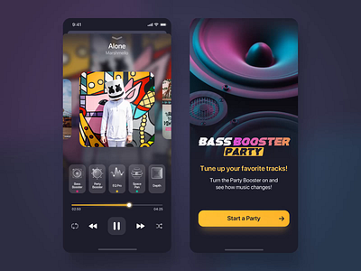 Equalizer App Music Player app app design audio player bass buttons equalizer ios itunes mobile music music player music app party player playlist spotify ui ux аnimations