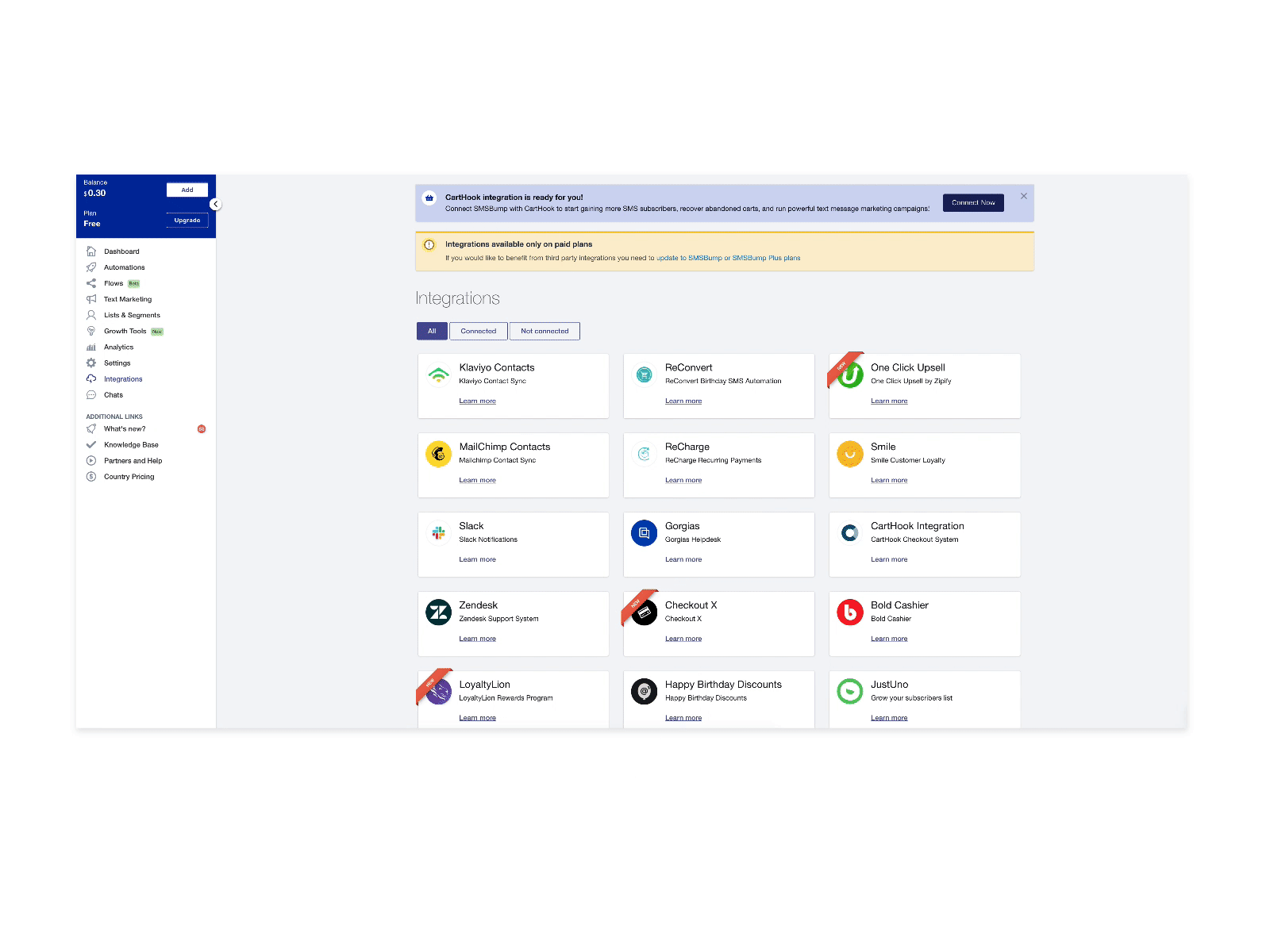 SMSBump Integration Page Redesign