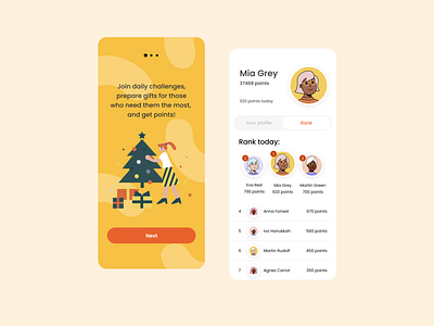 Christmas presents tracker — mobile app for kids change chanukah christmas drawkit figma gifts hanukkah illustration kids kids app mobile onboarding