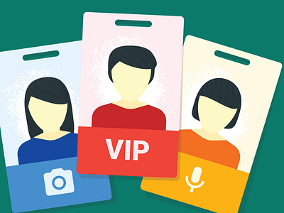 Participants accreditation badge business card event groups journalist material design pass persons photograph ticket vip
