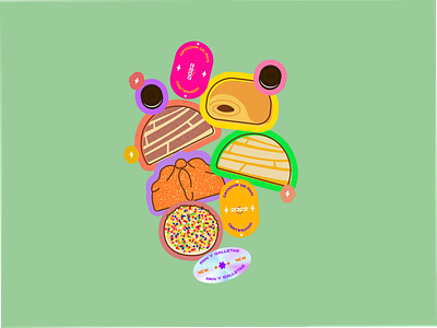 Pan dulce and more bread cookies food geometric illustration mexican pan dulce stickers vector