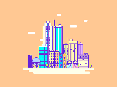 90s City architecture buildings city color illustration pastel skyscrapper vector
