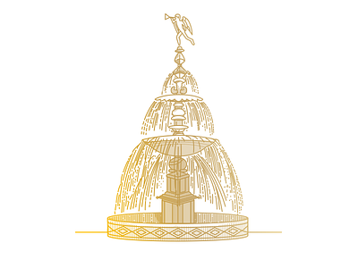Fountain angel baroque doodle fountain golden illustration vector water