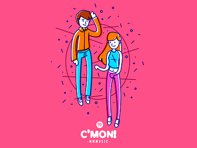 Cmon character dance dude flat girl illustration music playlist spotify vector