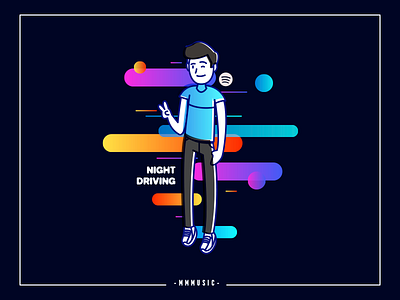 Night Driving character dude geometric gradient illustration music neon night vector