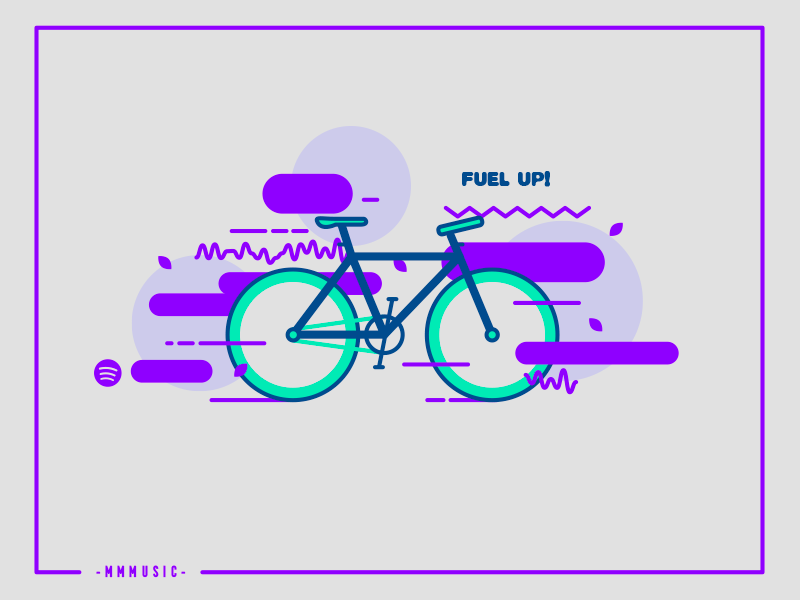 Fuel Up purple flat abstract bicycle bike playlist music illustration vector