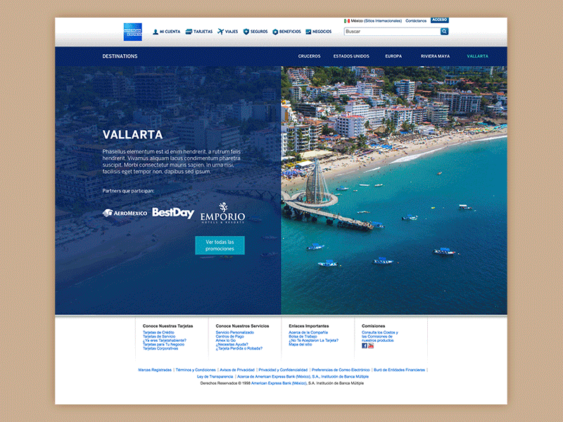 Destinations sales grid amex card credit beach mexico promotion ux ui web