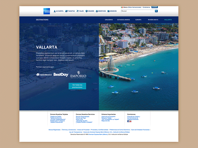 Destinations amex beach card credit grid mexico promotion sales ui ux web