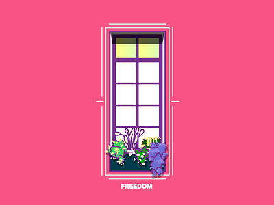 Freedom doodle flowers geometric illustration pink vector window