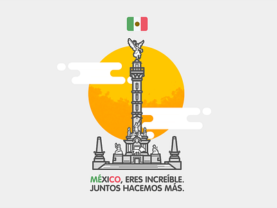 Mexico, You're Incredible angel building flag illustration independencia mexico monument sun vector