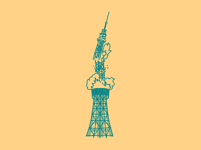 Tower building doodle explosion illustration japan tokyo tower vector