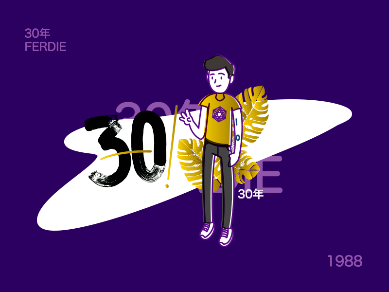 30 years web ui dude mexico lettering leafs golden character illustration vector