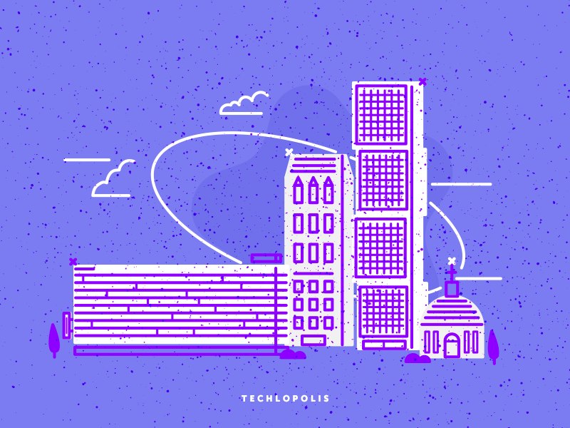 Techlopolis architecture buildings church city geometric illustration skyscraper tech vector