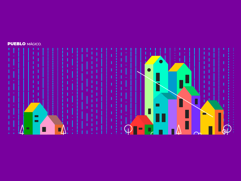Pueblo Magico animation architecture geometric illustration mexico rain town vector