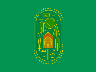 Izcalli badge geometric house illustration logo mexico trees vector