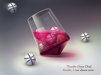 Shooting air ball bubble china cup drawing dribbble flying glass glossy ice invite liushui red reflection scene shoot shooting thanks water