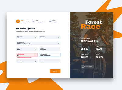 Forest Race Registration button dailyui form input orange registration