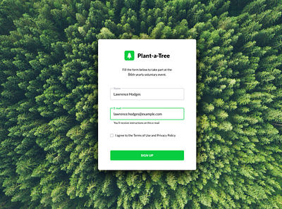 Plant-a-Tree signup form dailyui green sign up signup