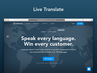Live Translate landing page globe landing page launch live chat map translation world