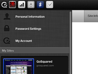 Sneak Peek - Settings Sidebar account css3 gosquared icons linen settings sidebar