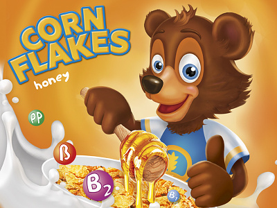 Honey bear for corn flakes packing 2d art 2d character 2d design caracter illustration vector