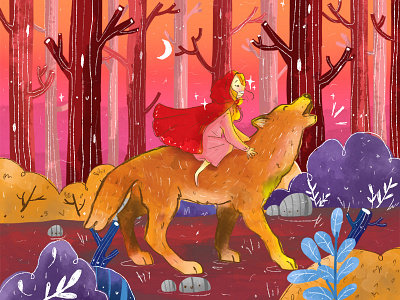 Red Riding Hood cute digital drawing folklore girl illustration illustration wolf