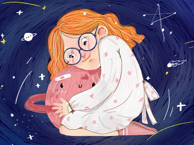 Hug cute digital drawing girl illustration illustration outerspace planet