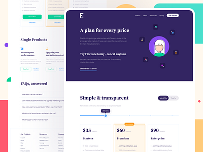 Florence CRM - Pricing cms collaboration communication crm crm software design homepagedesign hrm integration landing page layout minimal platform pricing saas service software ui ux webdesign website