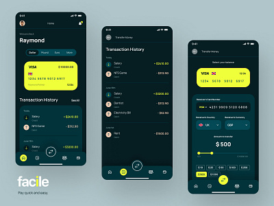 Facile® | Mobile Banking app banking banking app design fintech flat minimal mobile mobile banking money transfer neobank ui ux visual identity