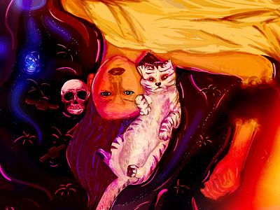 sleep cat design girl halloween human skeleton illustration light