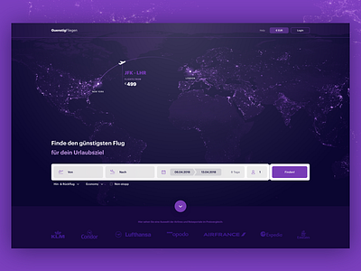 Flight search engine booking dark earth flight glow landing map page portal purple search travel