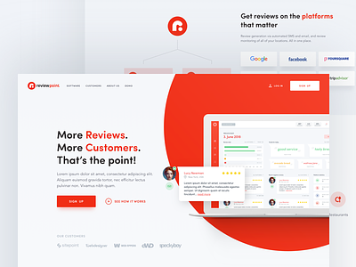 ReviewPoint Homepage clean design flat homepage illustration landing page red review service typography web