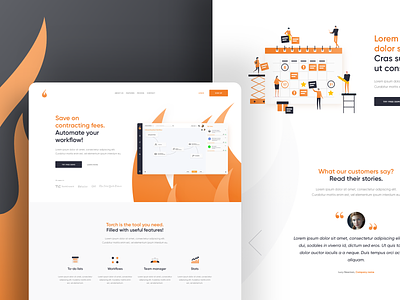 SaaS Product Homepage clean flat homepage icons illustration landing light orange page saas testimonials web
