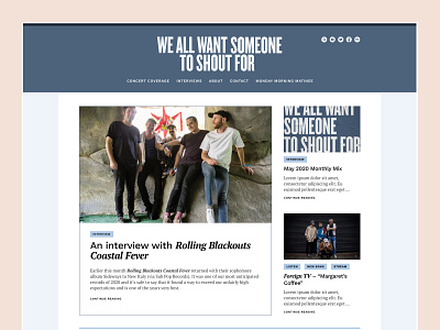 We All Want Someone to Shout For! bands blog blue branding design logo music reviews typography ux web web design website