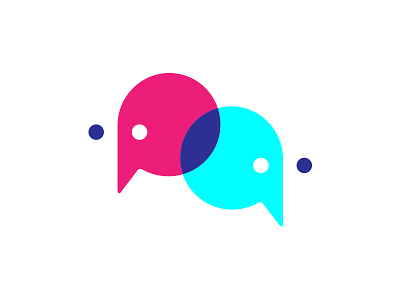 Webfriends blue faces friends logo overlapping pink purple speech bubbles talking