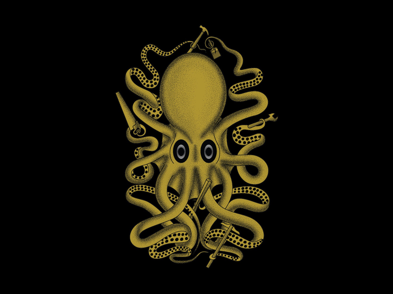 Daley Logo logo design brand identity marine aquatic saw wrench t square paint brush hammer handyman tools contractor stippling branding logo squid octopus