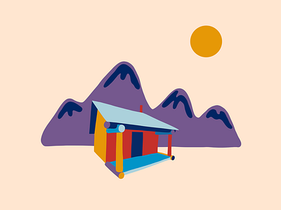 Shirt Design WIP cabin camping illustration mountains outdoors sun wilderness