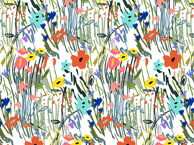 Field of wild flowers abstract brush colorful design drawing field floral flower flowers garden green handdrawn illustration pattern seamless spring vector wild